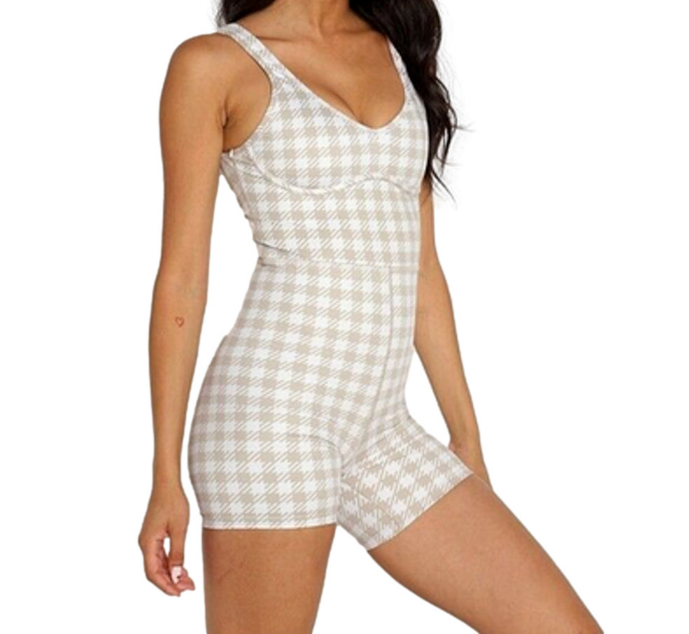 NWT Beach Riot Sport Jada Taupe Houndstooth One Piece Sz S - Picture 1 of 9